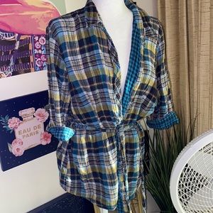 Plus size 22W blue and green plaid 3/4 sleeve top